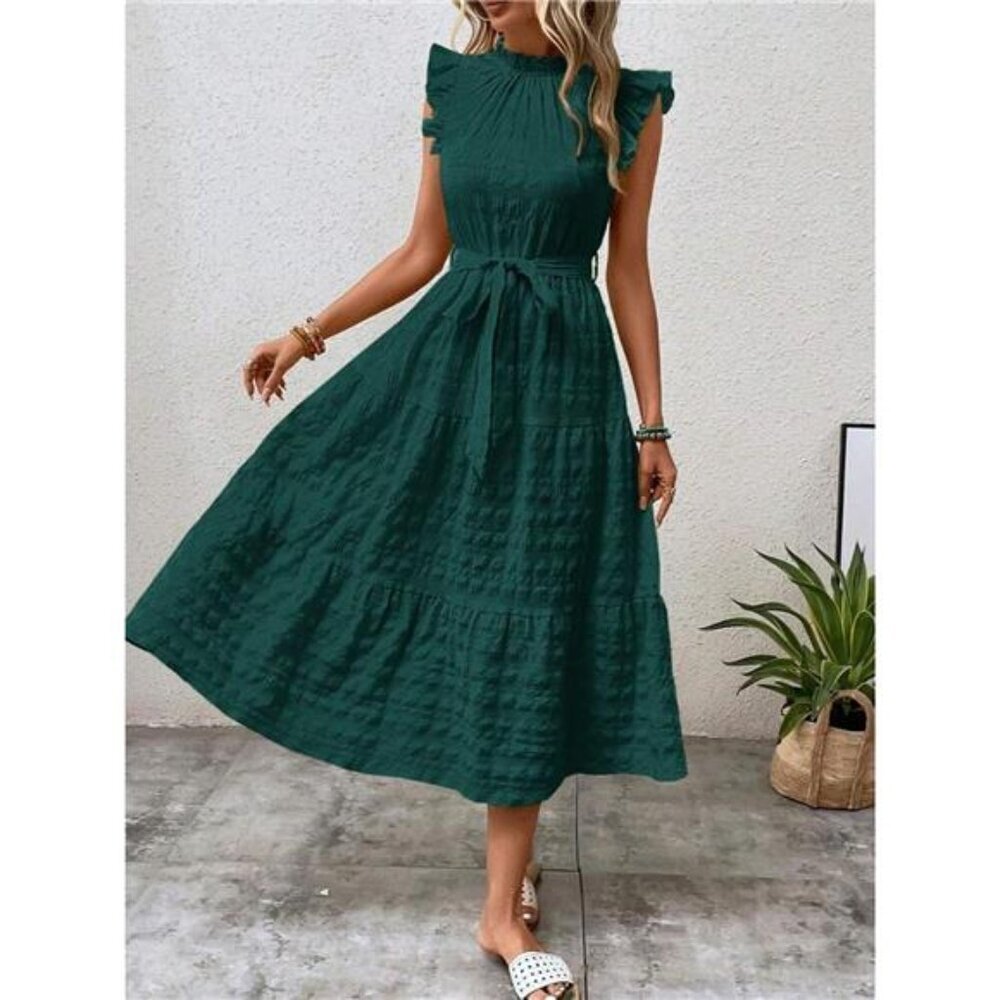 Tied Ruffled Cap Sleeve Midi Dress - Picture 9 of 16